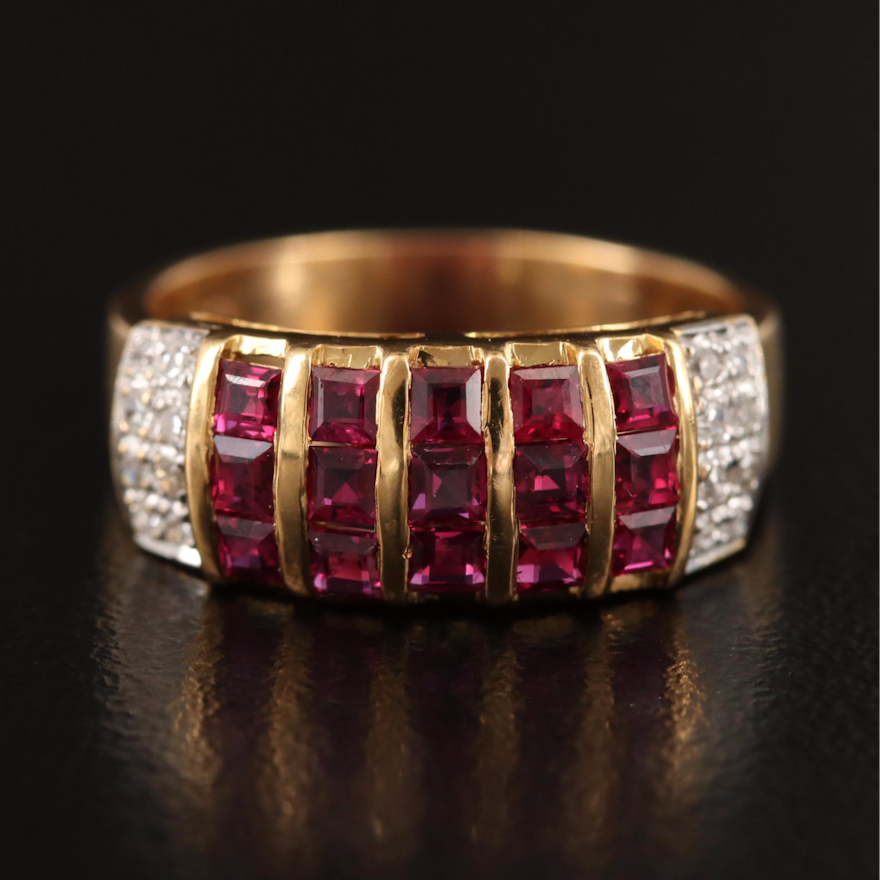 18K Ruby and Diamond Multi-Row Ring