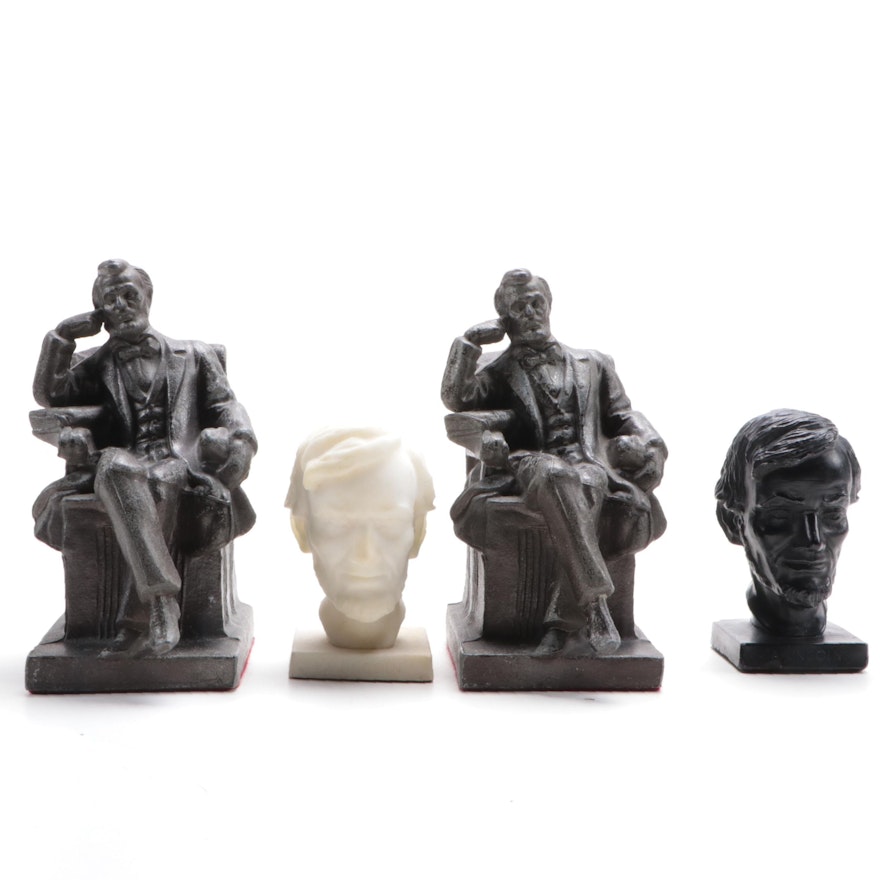 Metal Seated Abraham Lincoln Bookends with a Pair of Busts