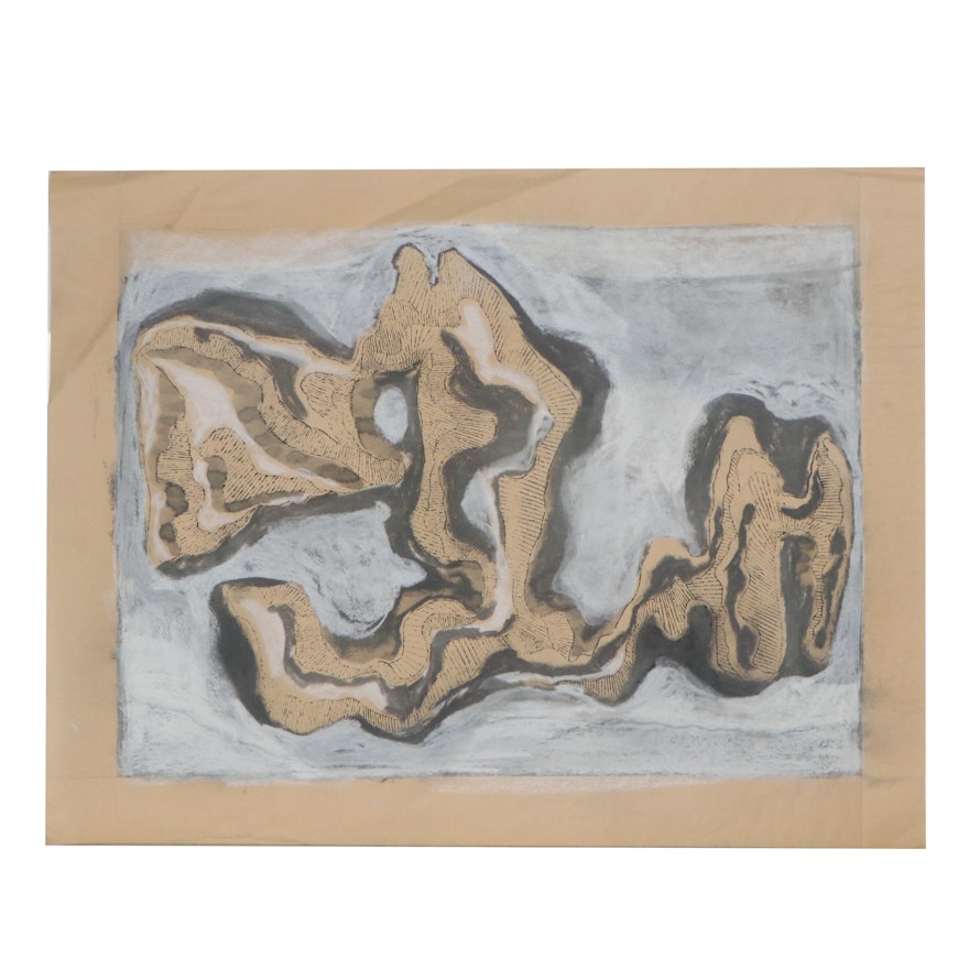 Marjorie or Allen Kubach Abstract Mixed Media Painting, Mid-Late 20th Century