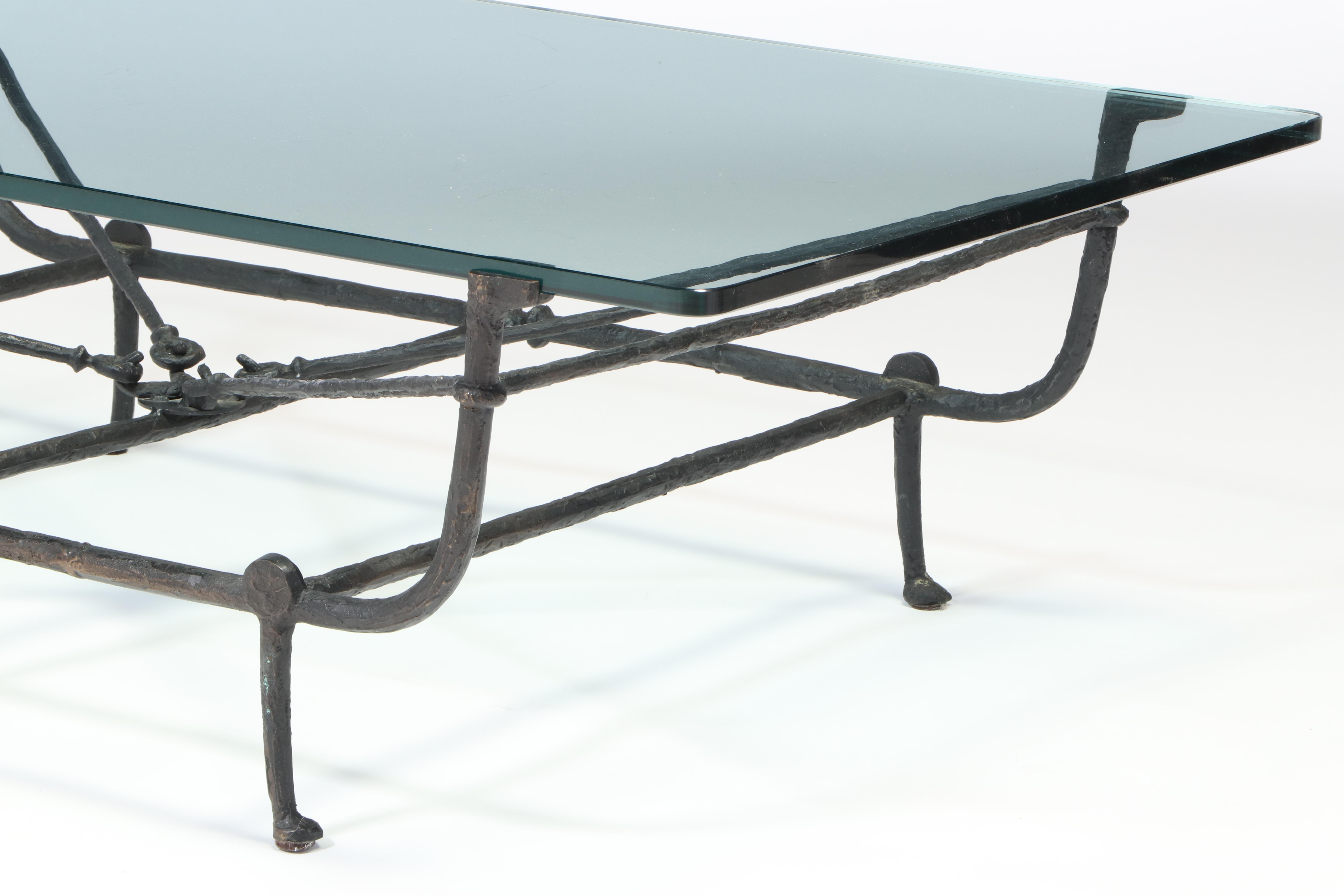 Christopher Chodoff and Diego Giacometti Bronze and Glass Coffee Table, c. 1980