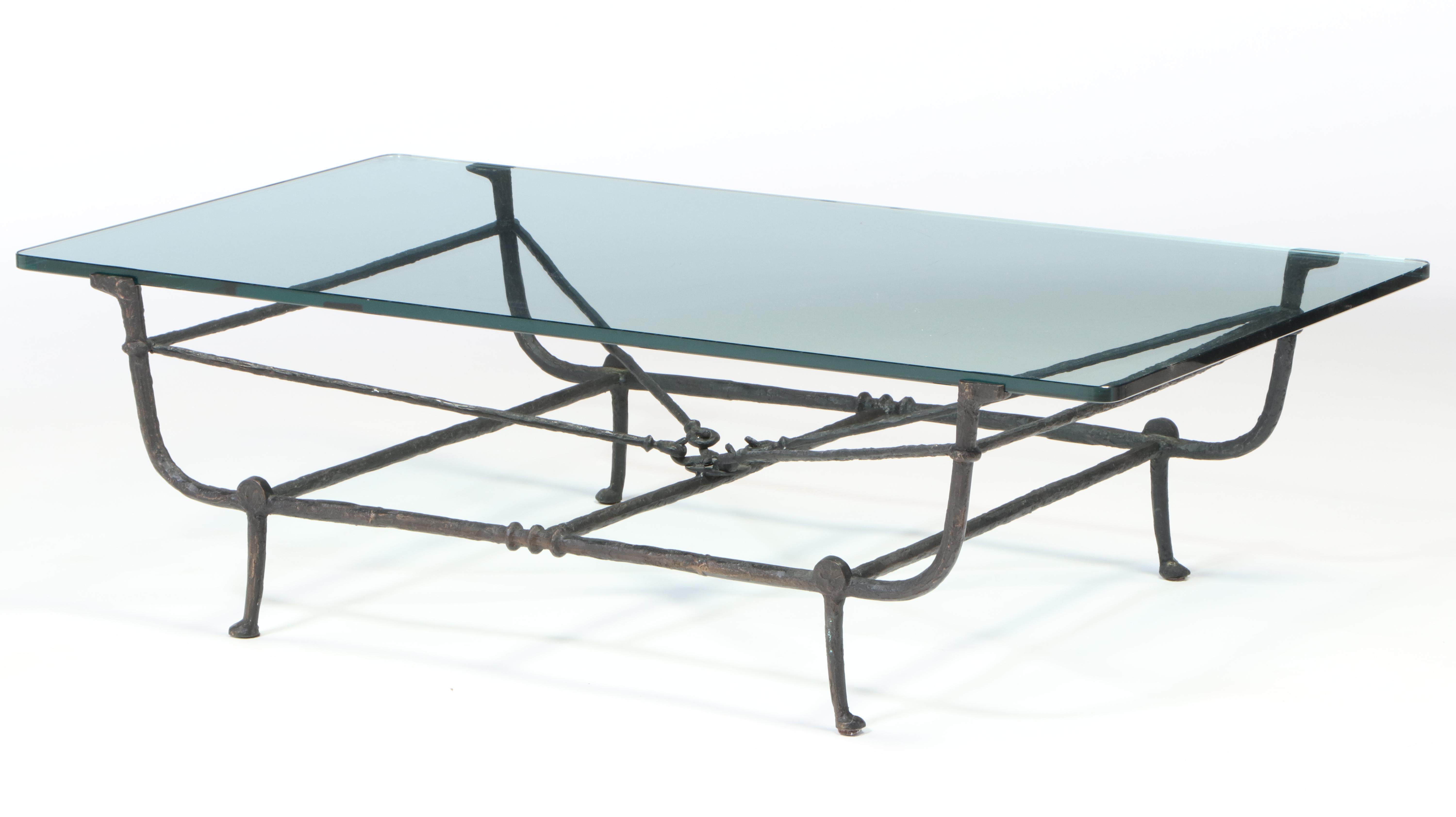 Christopher Chodoff and Diego Giacometti Bronze and Glass Coffee Table, c. 1980