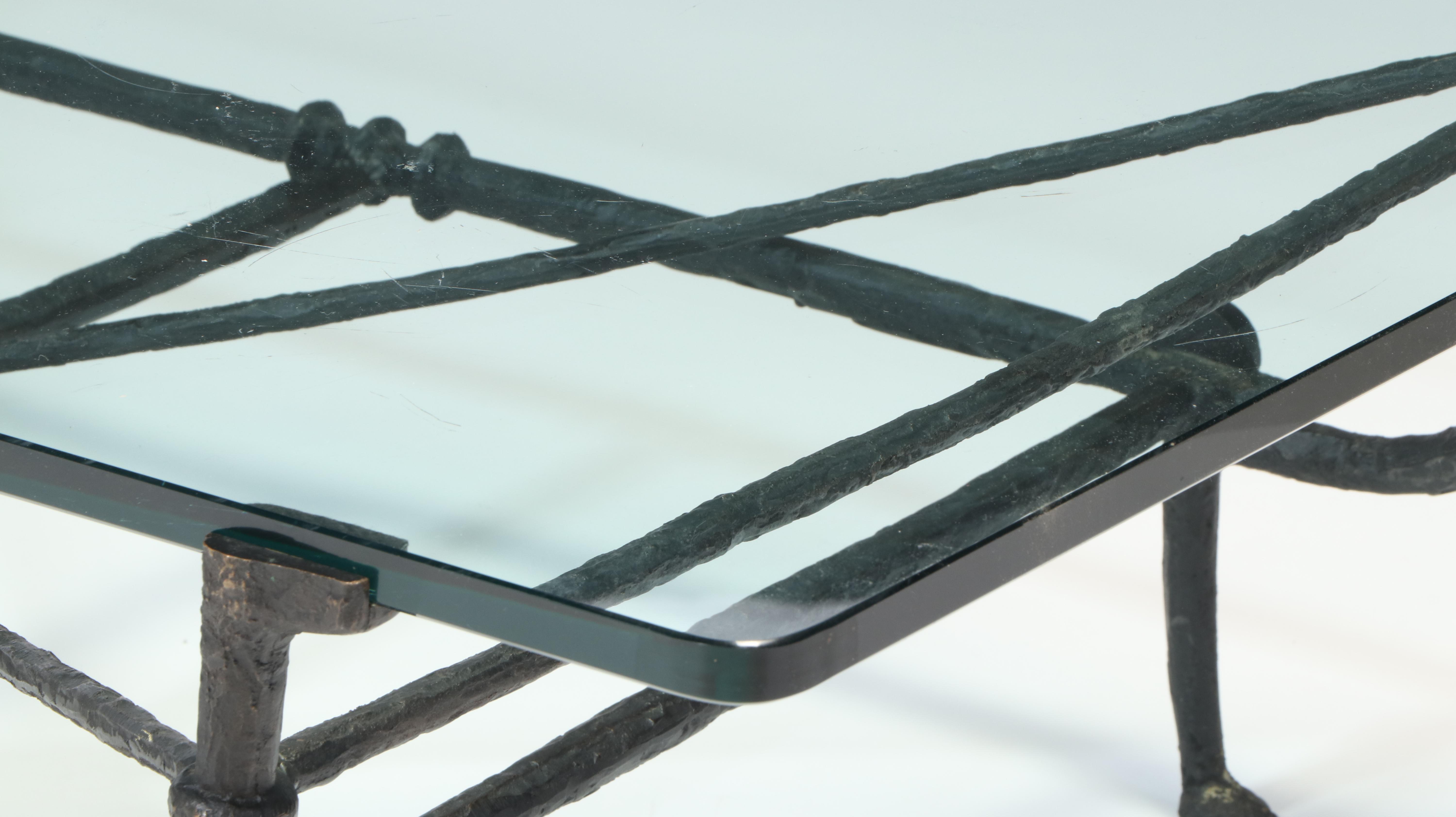 Christopher Chodoff and Diego Giacometti Bronze and Glass Coffee Table, c. 1980