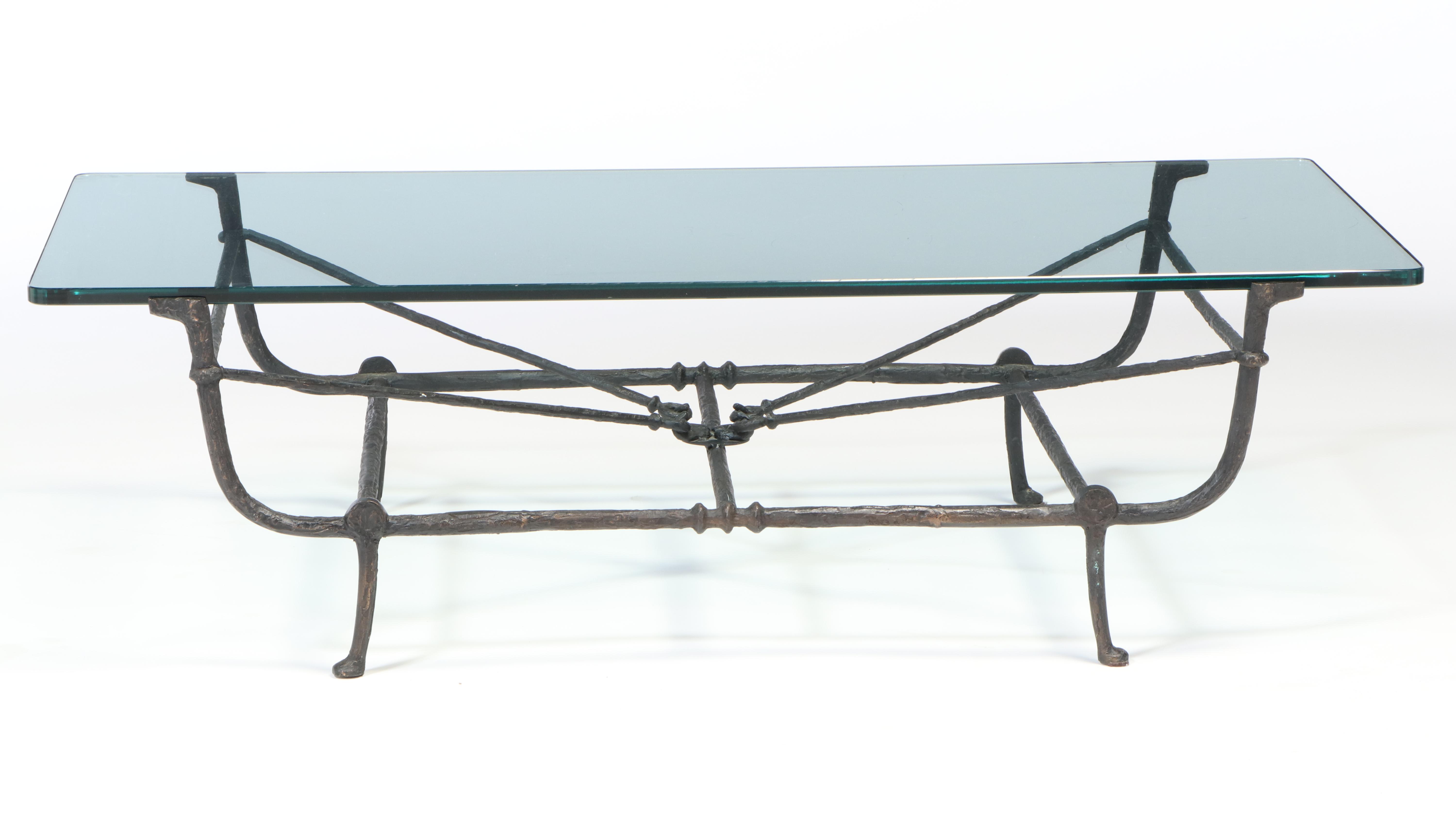 Christopher Chodoff and Diego Giacometti Bronze and Glass Coffee Table, c. 1980