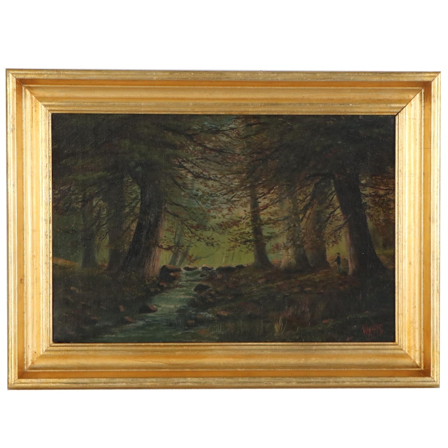 Forest Landscape Oil Painting, Early to Mid 20th Century