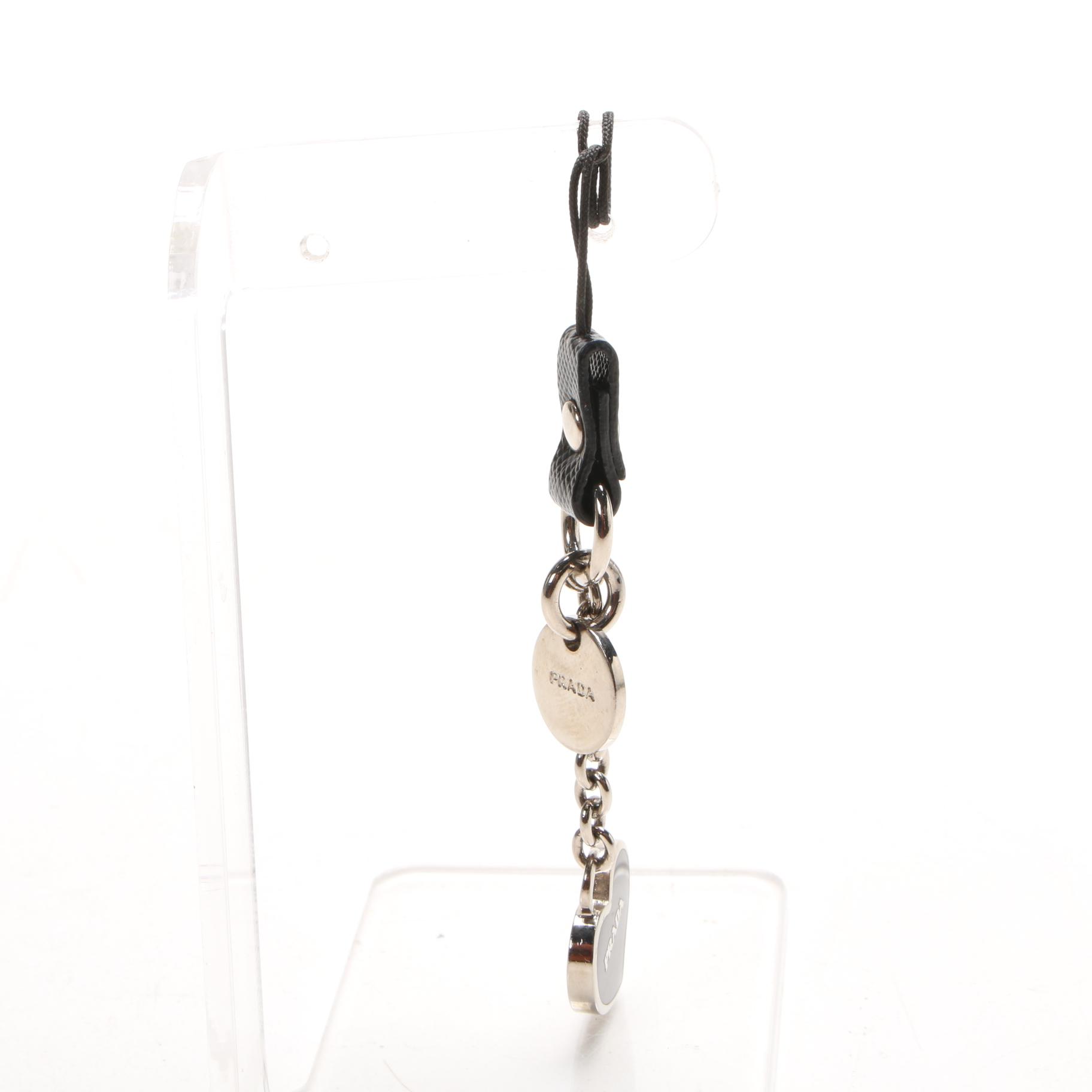 Prada Black Enameled Heart Cellphone Charm