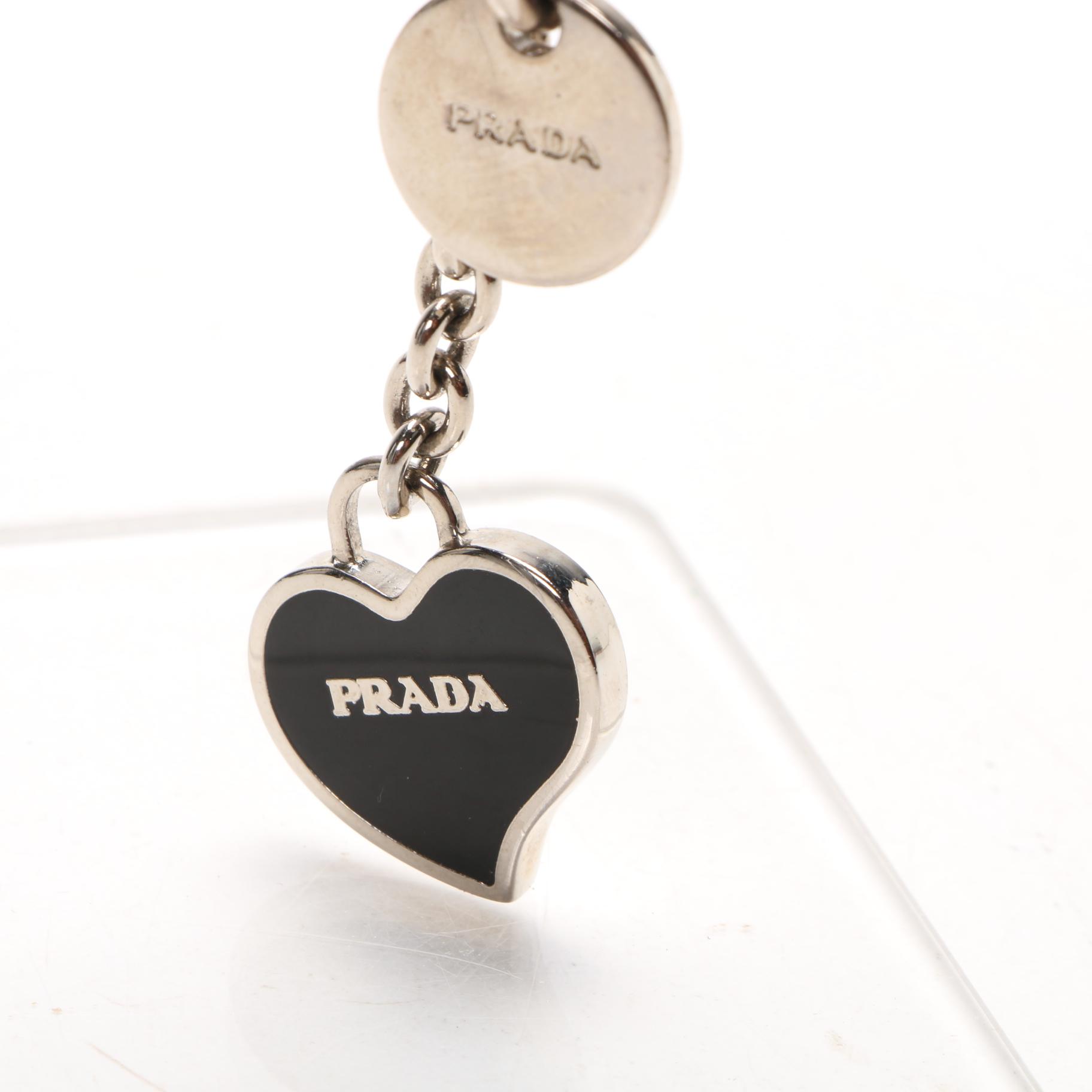 Prada Black Enameled Heart Cellphone Charm