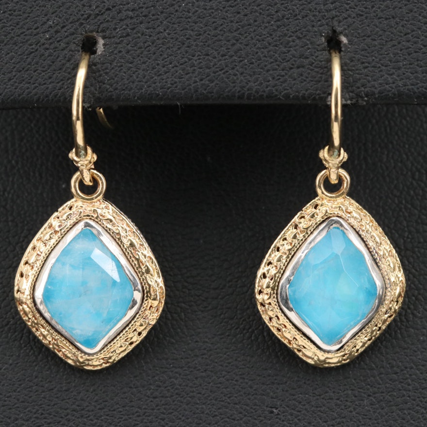 18K and Sterling Magnesite and Labradorite Doublet Dangle Earrings