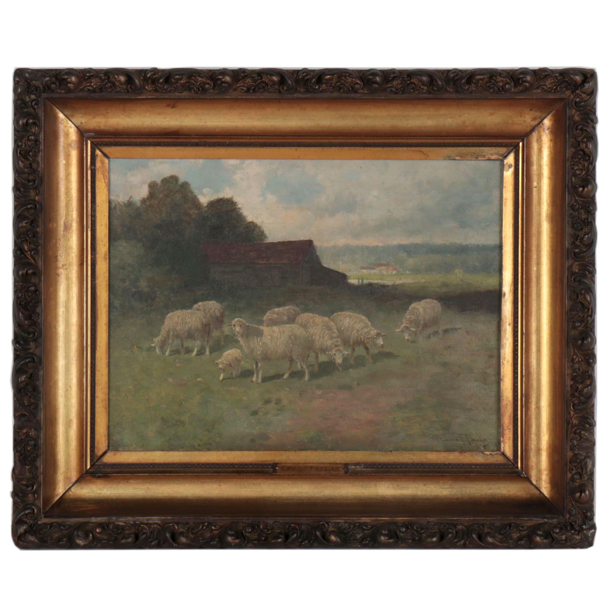 Charles T. Phelan Oil Painting of Pastoral Landscape with Sheep