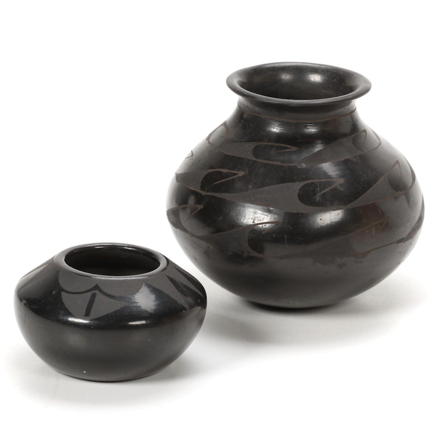 Southwestern Style Santa Clara Pueblo Blackware Pottery Vessels