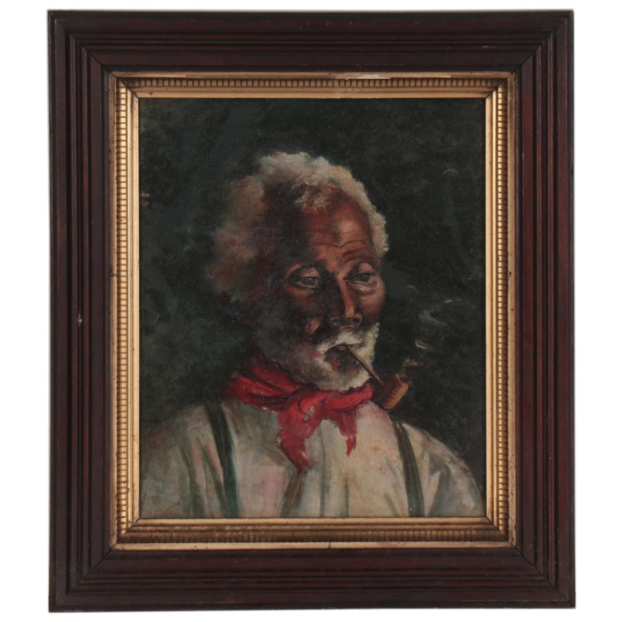 Bust Oil Portrait of Man Smoking a Pipe, Early 20th Century