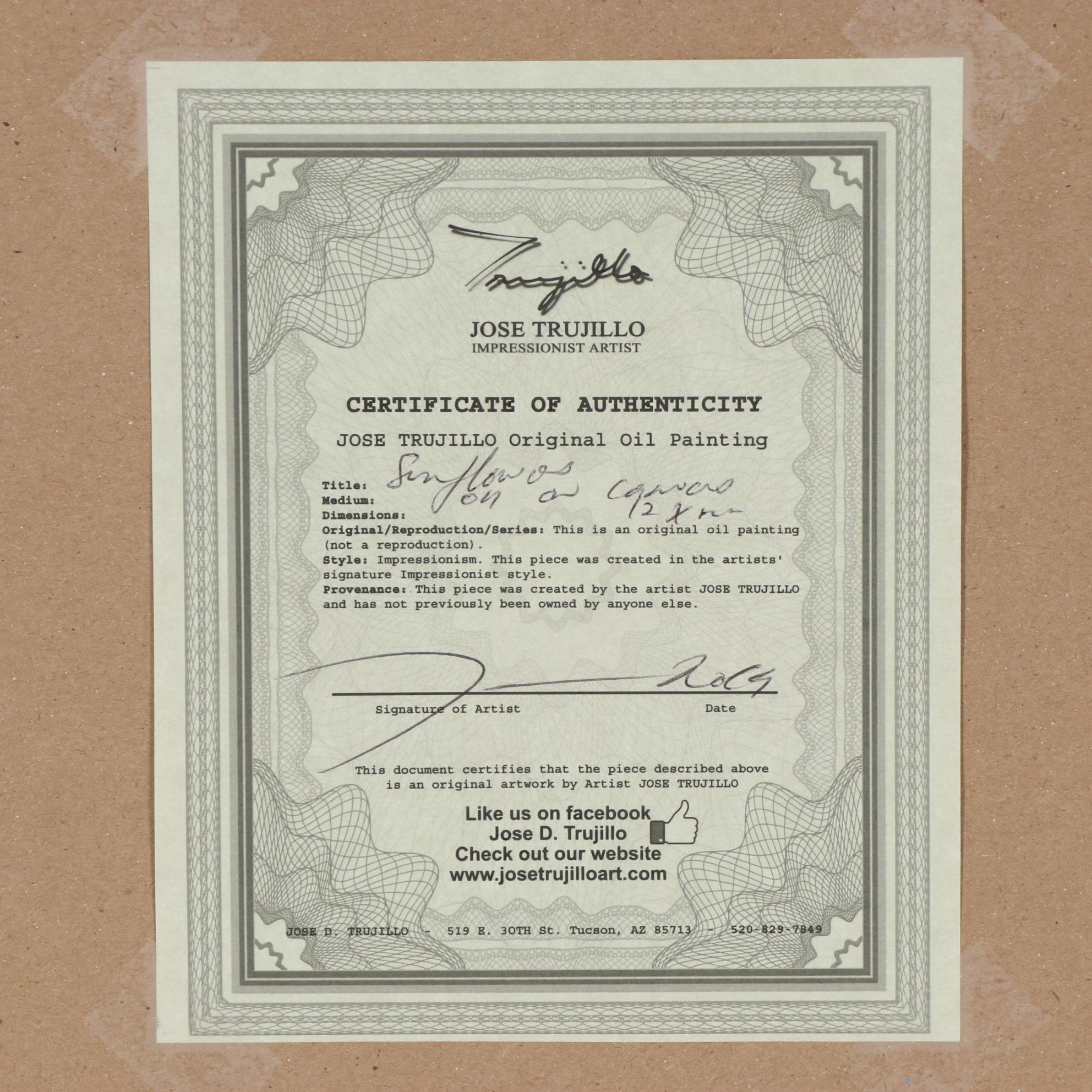 Jose Trujillo Oil Painting "Sunflowers," 2019