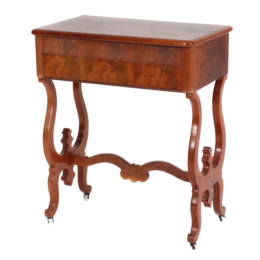 Flame Mahogany Work Table, Probably German, Mid-19th Century