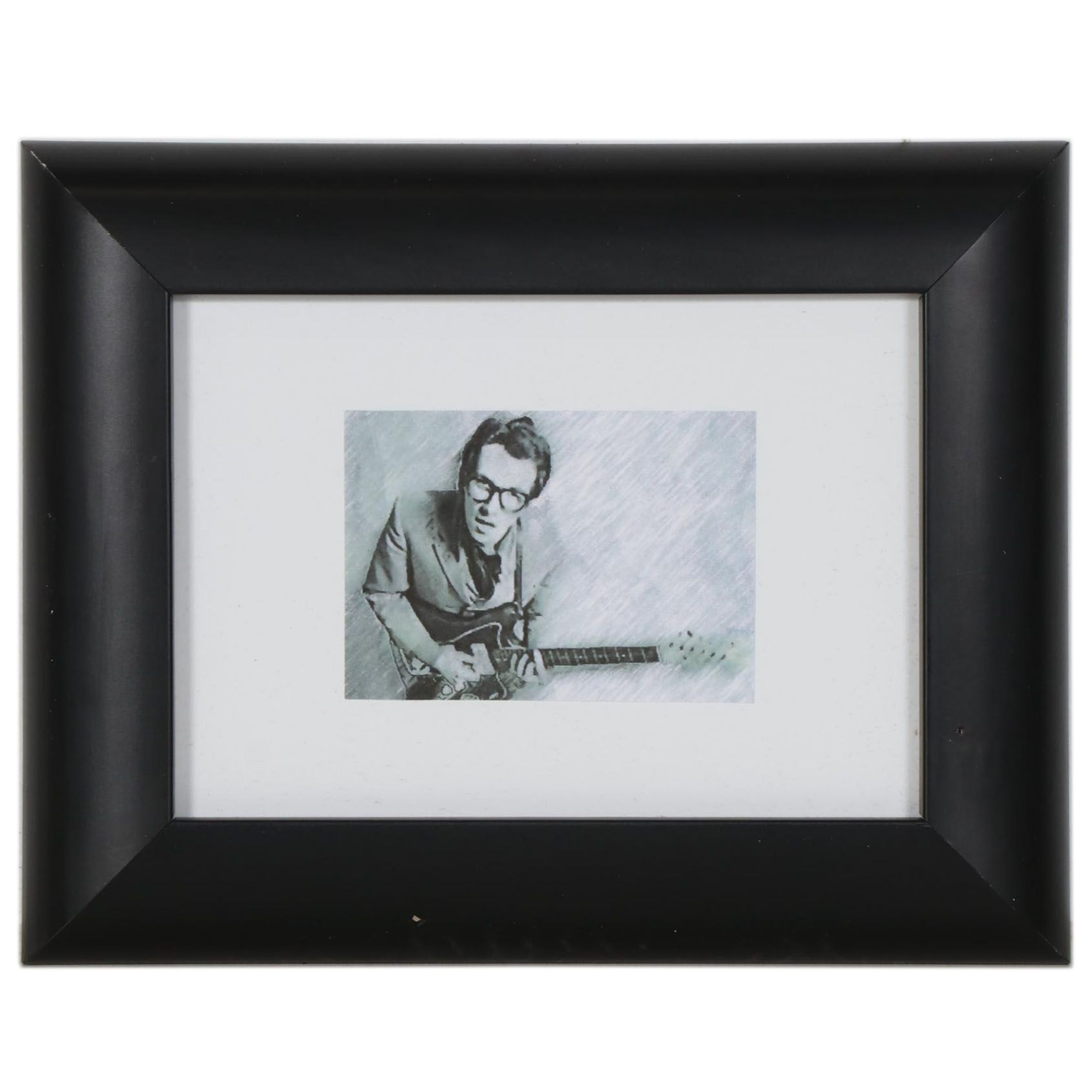 Chuckles Rzeppa Watercolor Painting Over Giclée "Elvis Costello," 2021