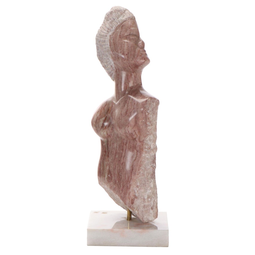 Abstract Pink Marble Sculpture of Figure, Late 20th Century
