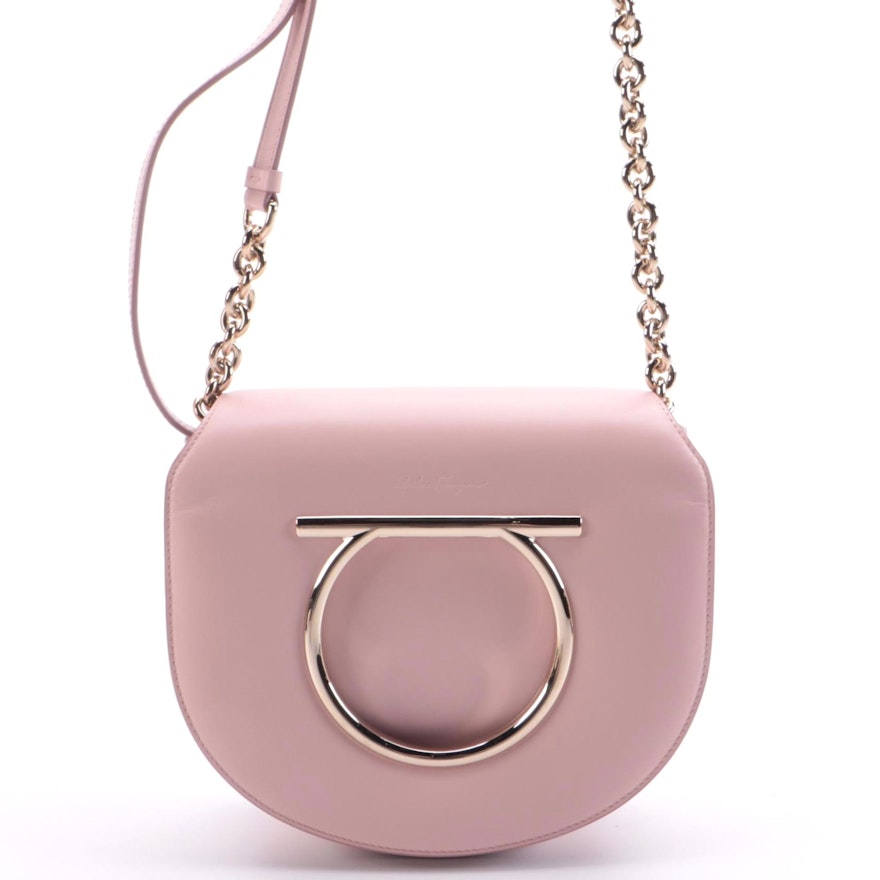 Salvatore Ferragamo Gancini Saddle Bag in Soft Pink Smooth Leather