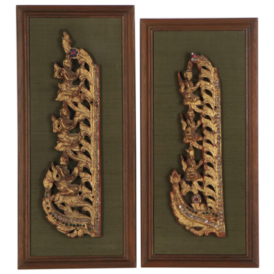 Burmese Architectural Fragments with Glass Inlay and Gilding