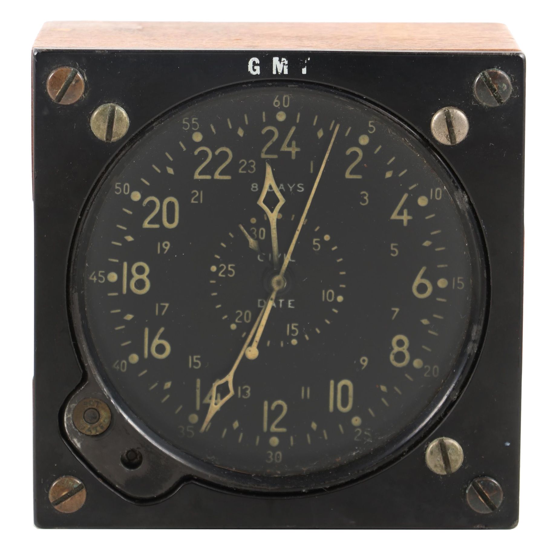 Greenwich Mean Time 8-Day Civil Date Indicator Aircraft Clock, Mid-20th C.