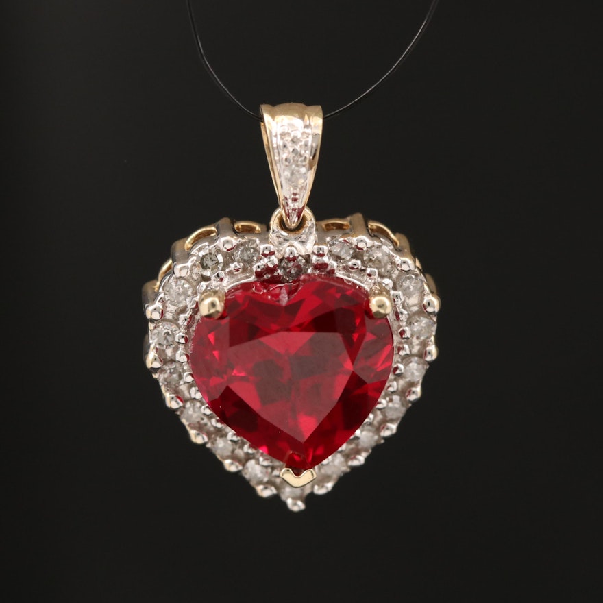 10K Ruby and Diamond Heart Pendant