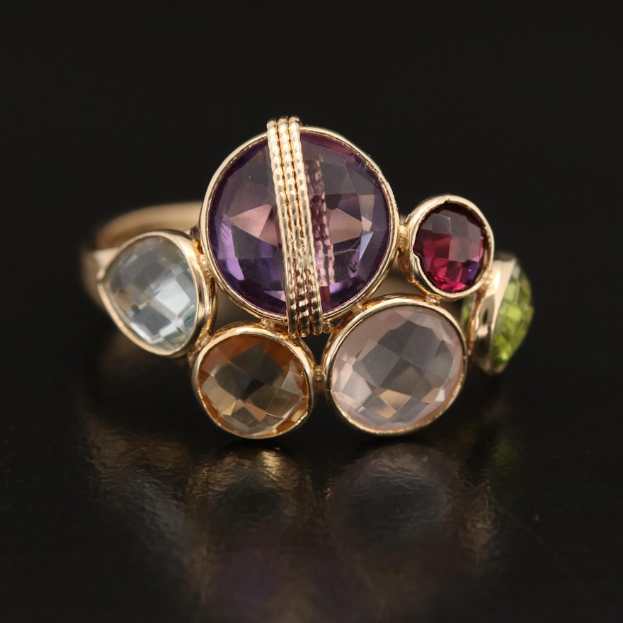 14K Ring with Amethyst, Topaz, Garnet, Rose Quartz, Peridot and Citrine