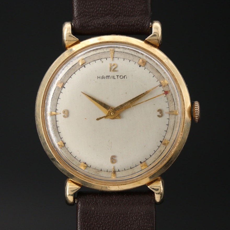 1952 Hamilton Fleetwood 14K Gold Stem Wind Wristwatch