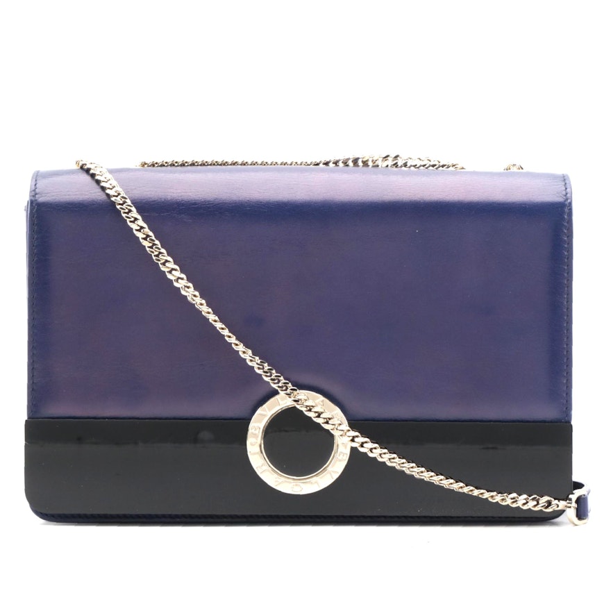 Bvlgari Signature Navy Blue Leather Shoulder Bag