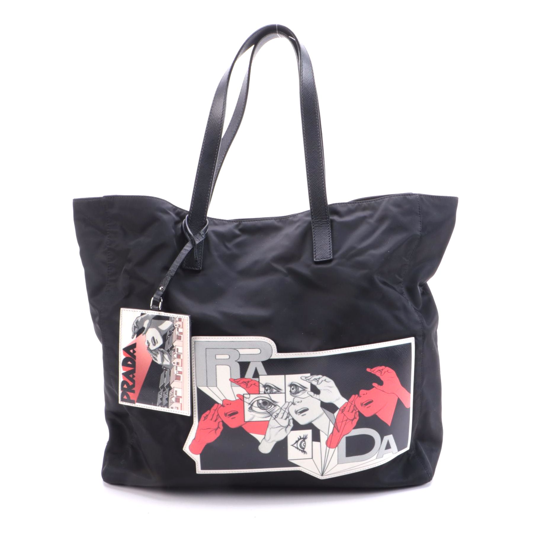 Prada Comic Print Saffiano and Nylon Tessuto Shopper Tote