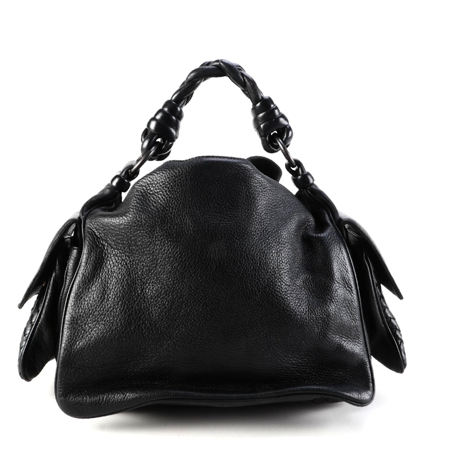 Bottega Veneta Cocker Bag in Ebano Leather with Intrecciato Side Pockets