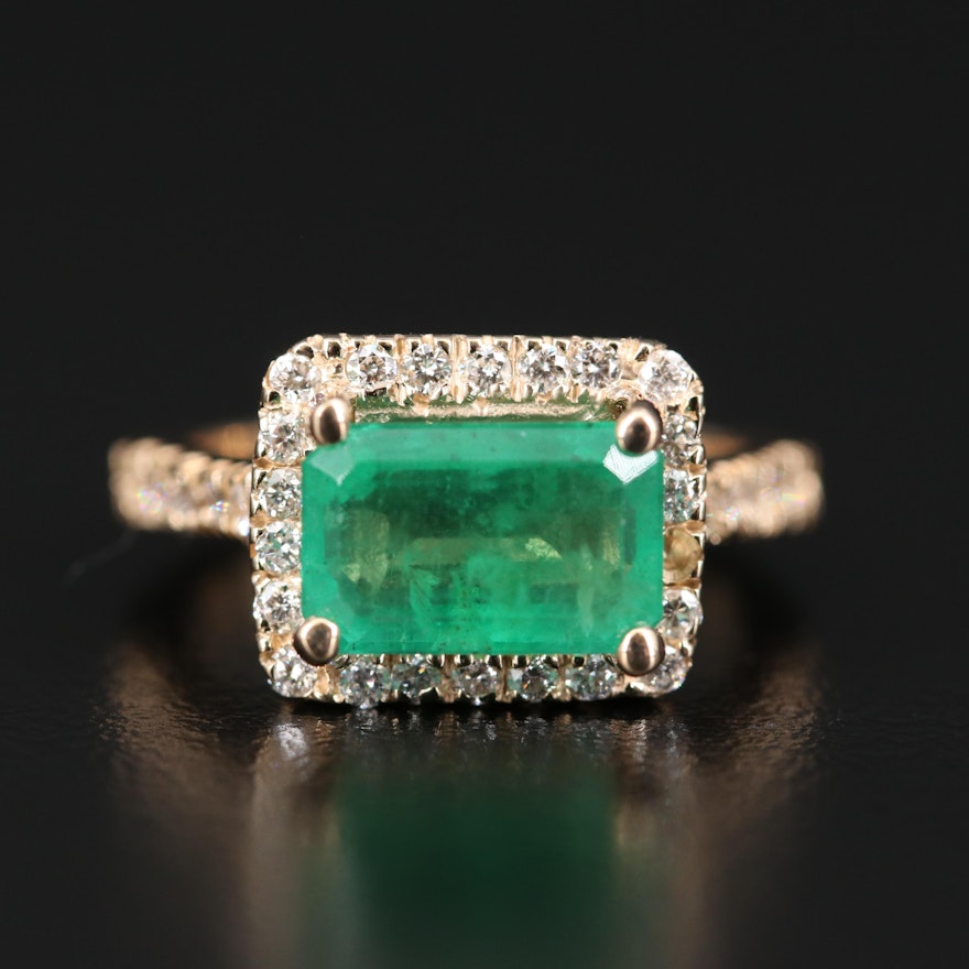 14K 2.38 CT Emerald and Diamond Halo Ring