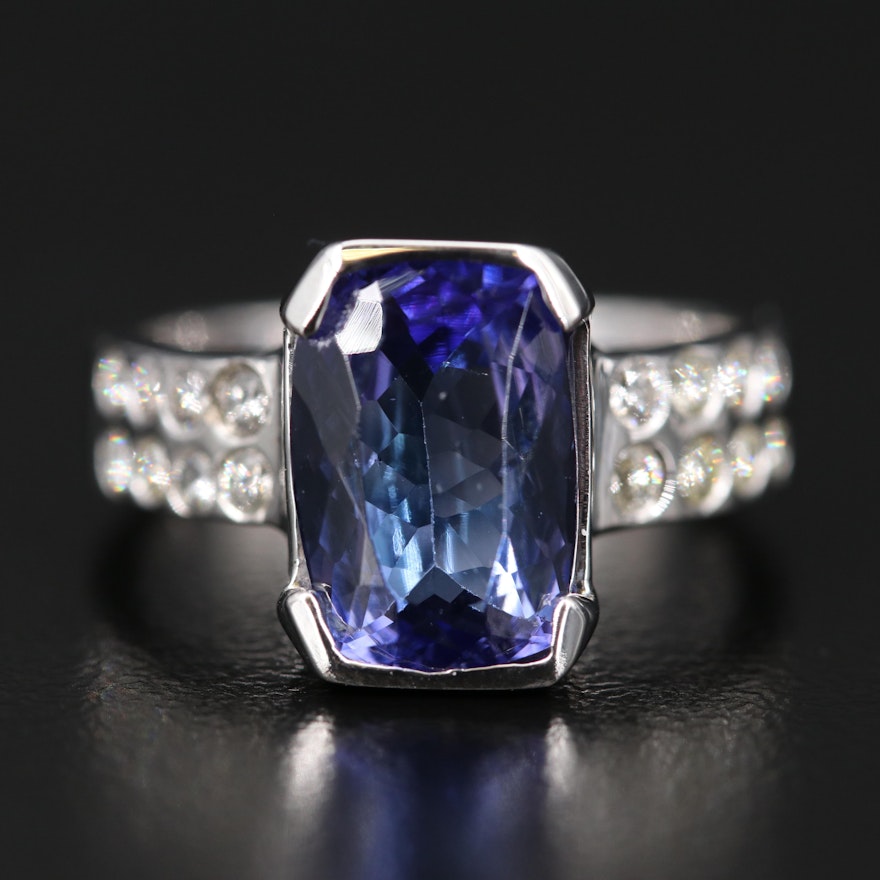 14K 3.01 CT Tanzanite Ring with Diamond Double Row Shoulders