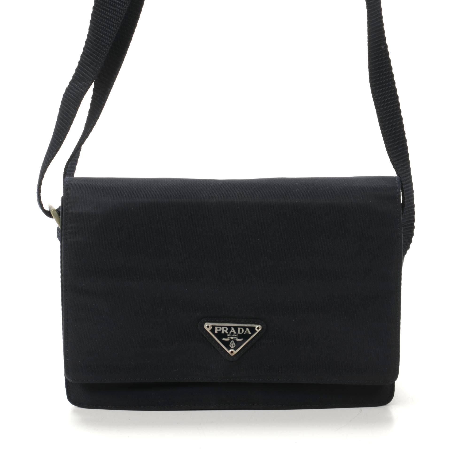 Prada Flap Front Shoulder Bag in Midnight Tessuto Nylon