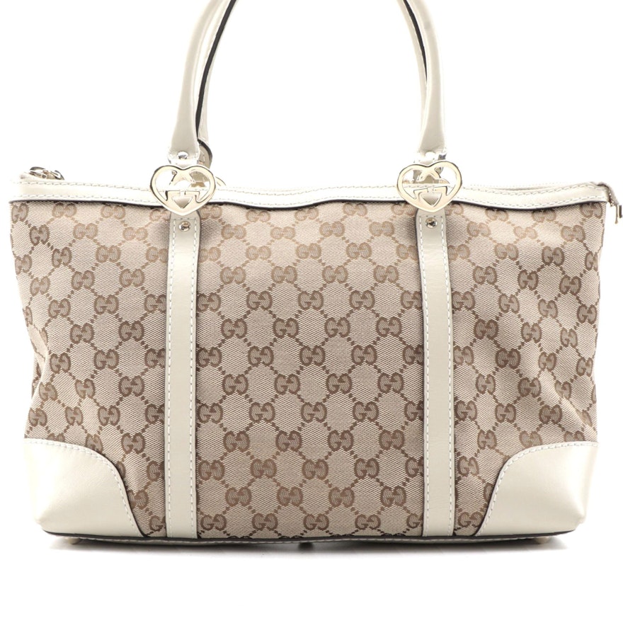 Gucci Lovely Hearts Interlocking G Small Tote in GG Canvas