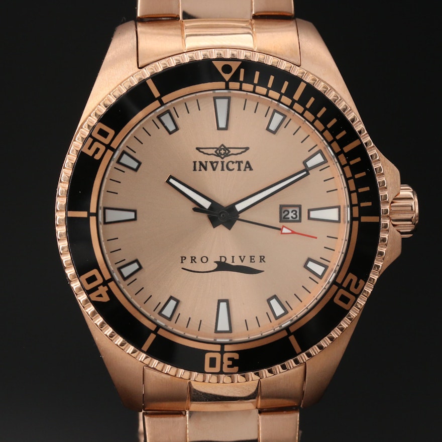 Invicta Pro Diver Rose Gold Tone Quartz Wristwatch