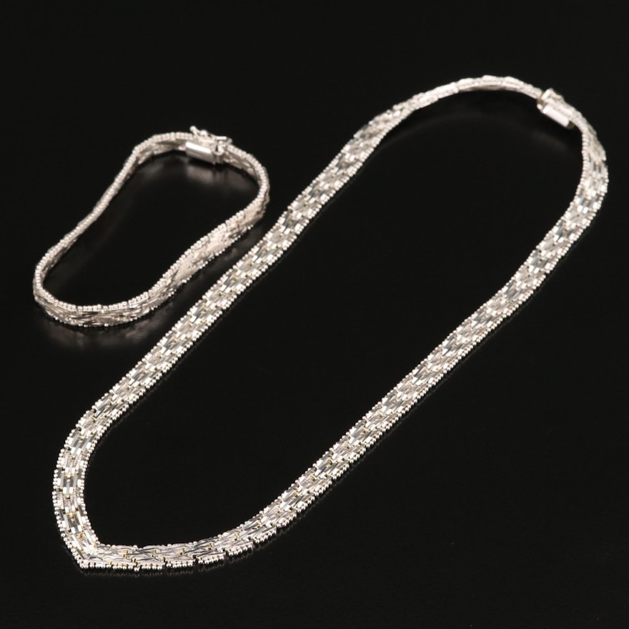 Italian Sterling Riccio Chain Chevron Necklace and Bracelet