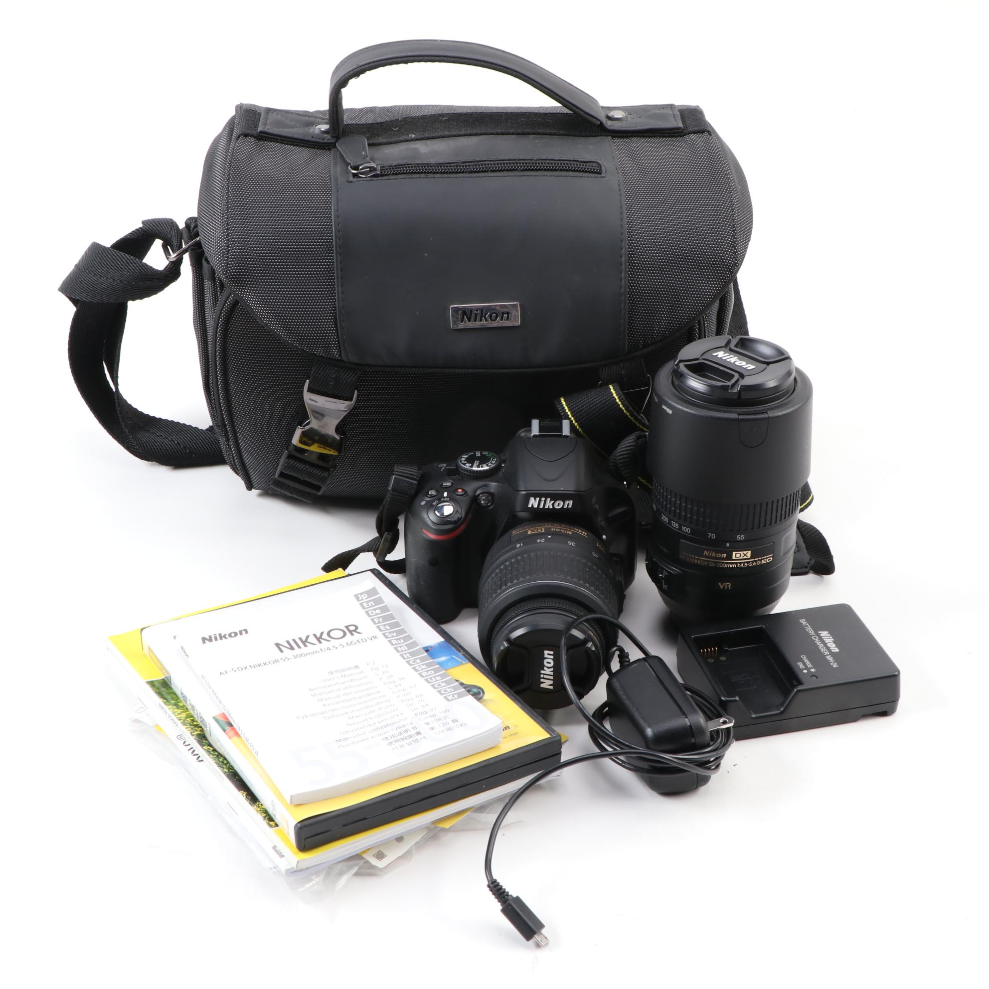 Nikon D5100 DSLR Camera with AF-S Nikkor 55–300mm f/4.5–5.6 Lens and More