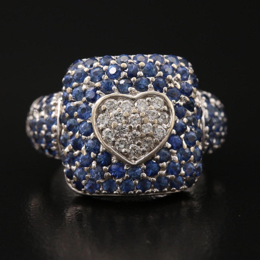 18K Pavé Diamond and Sapphire Heart Ring