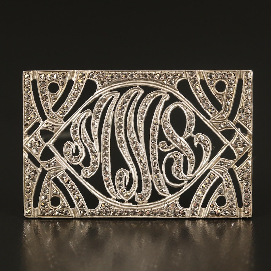 Sterling and Cut Steel Open Initial Brooch