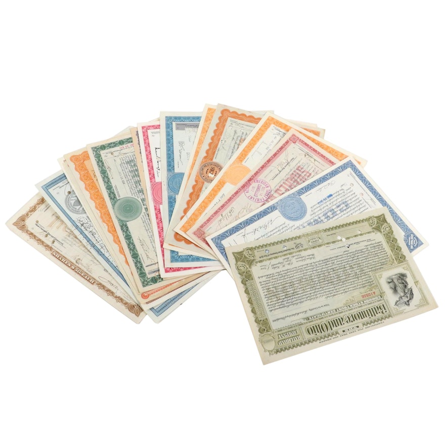 Railroad Stock Certificates, New York Central, New Orleans, American, and Others