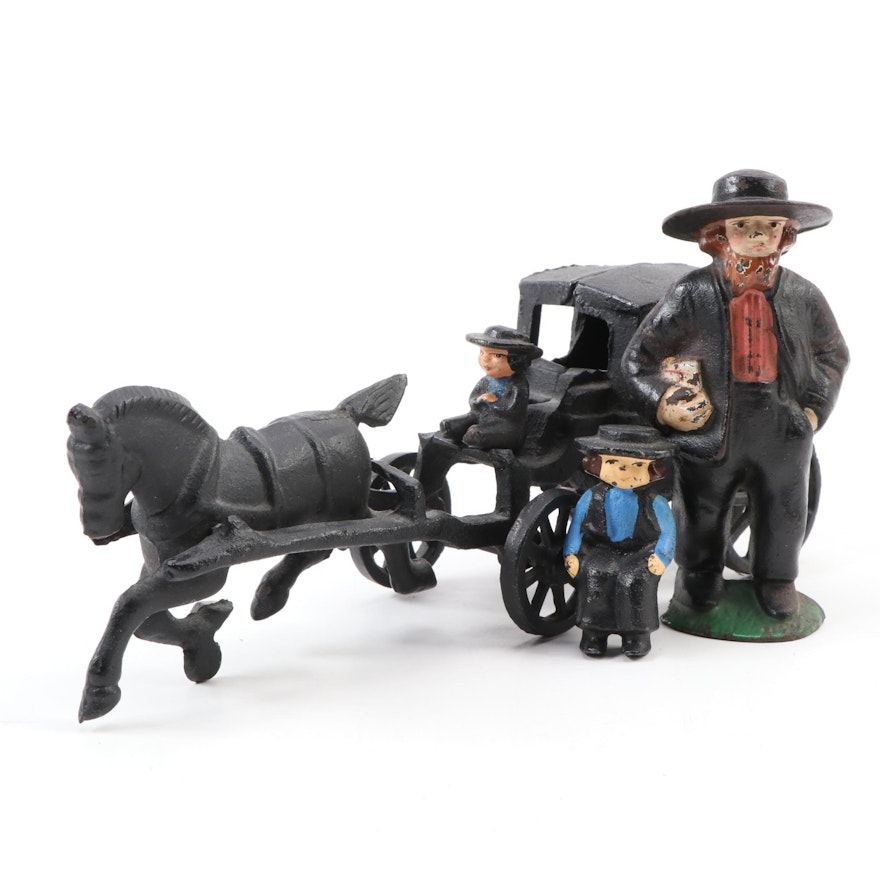 Reproduction Cast Iron Toy Horse and Buggy with Figurines