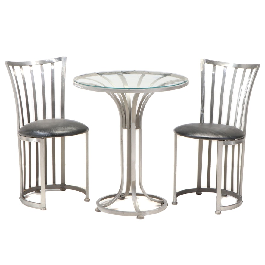 Shaver-Howard Modernist Brushed Steel Bistro Table and Chairs Set