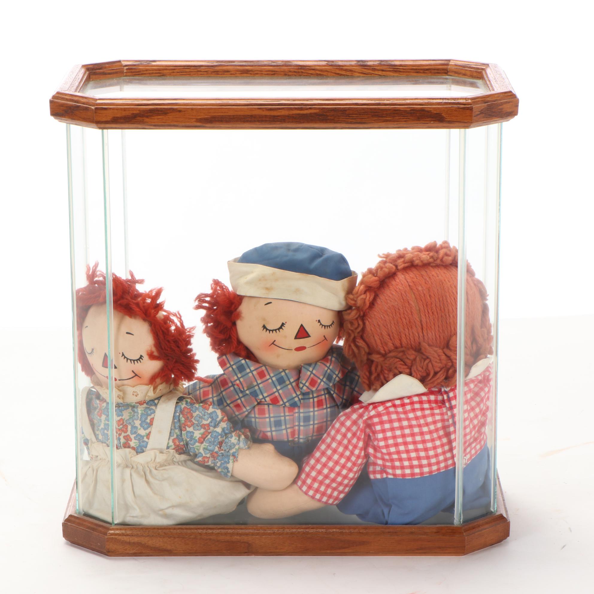 Georgene Novelties "Raggedy Ann and Andy" Awake Asleep Dolls, Mid-20th Century