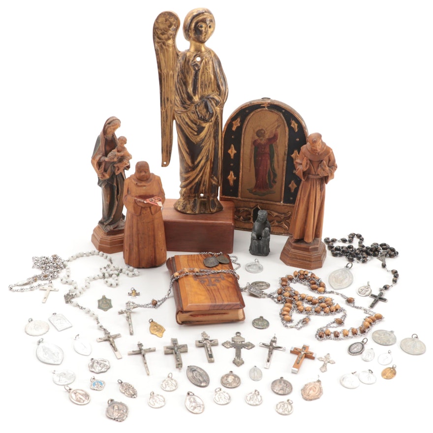 Religious Figurines, Rosaries, Pendants, and Red Letter Bible