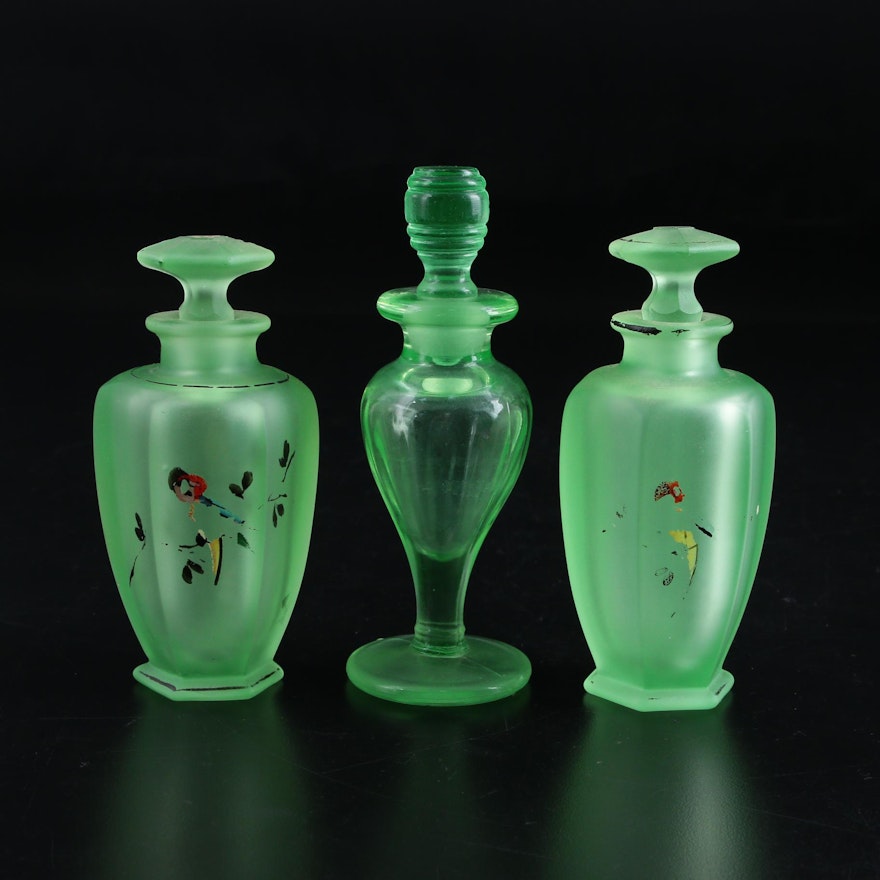 Vaseline Glass Perfume Bottles, Early to Mid 20th Century