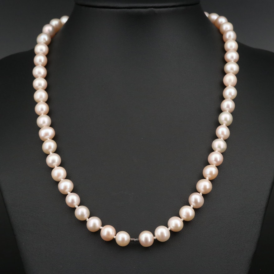 Hand Knotted Pearl Strand Necklace with 14K Longevity Clasp