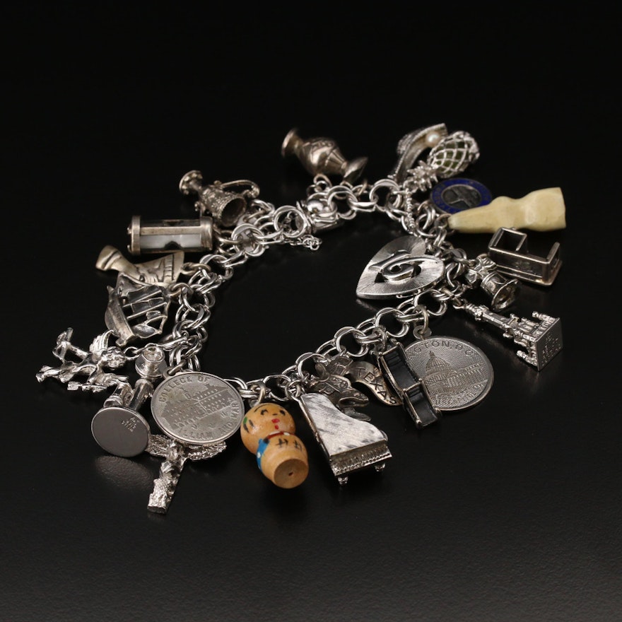 Sterling Charm Bracelet with 800 and 900 Silver Charms