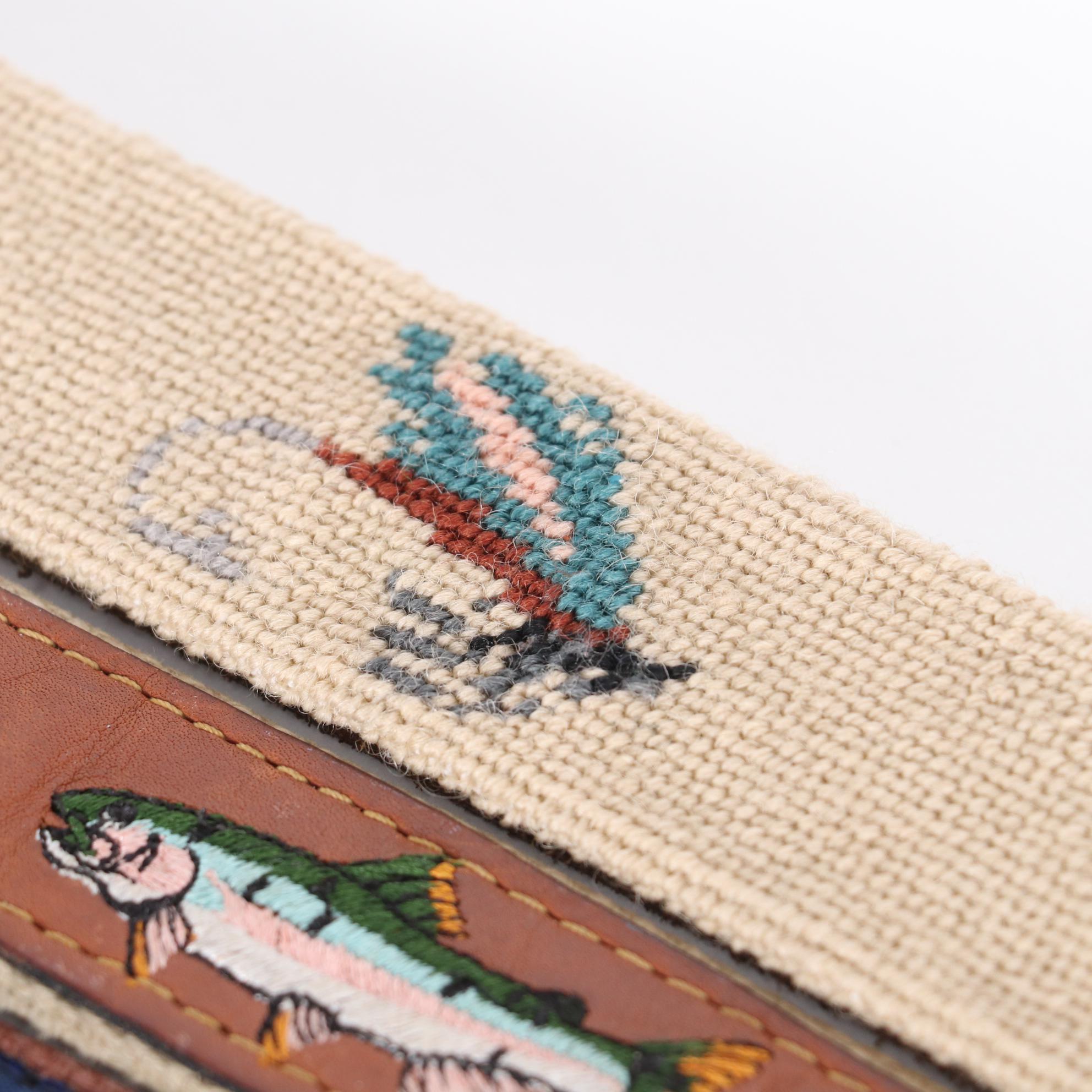 Dan Place Fly Fishing Needlepoint Leather Belt and Other Ribbon Sporting Belts