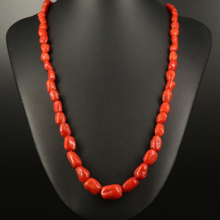 Graduated Coral Necklace with Sterling Clasp