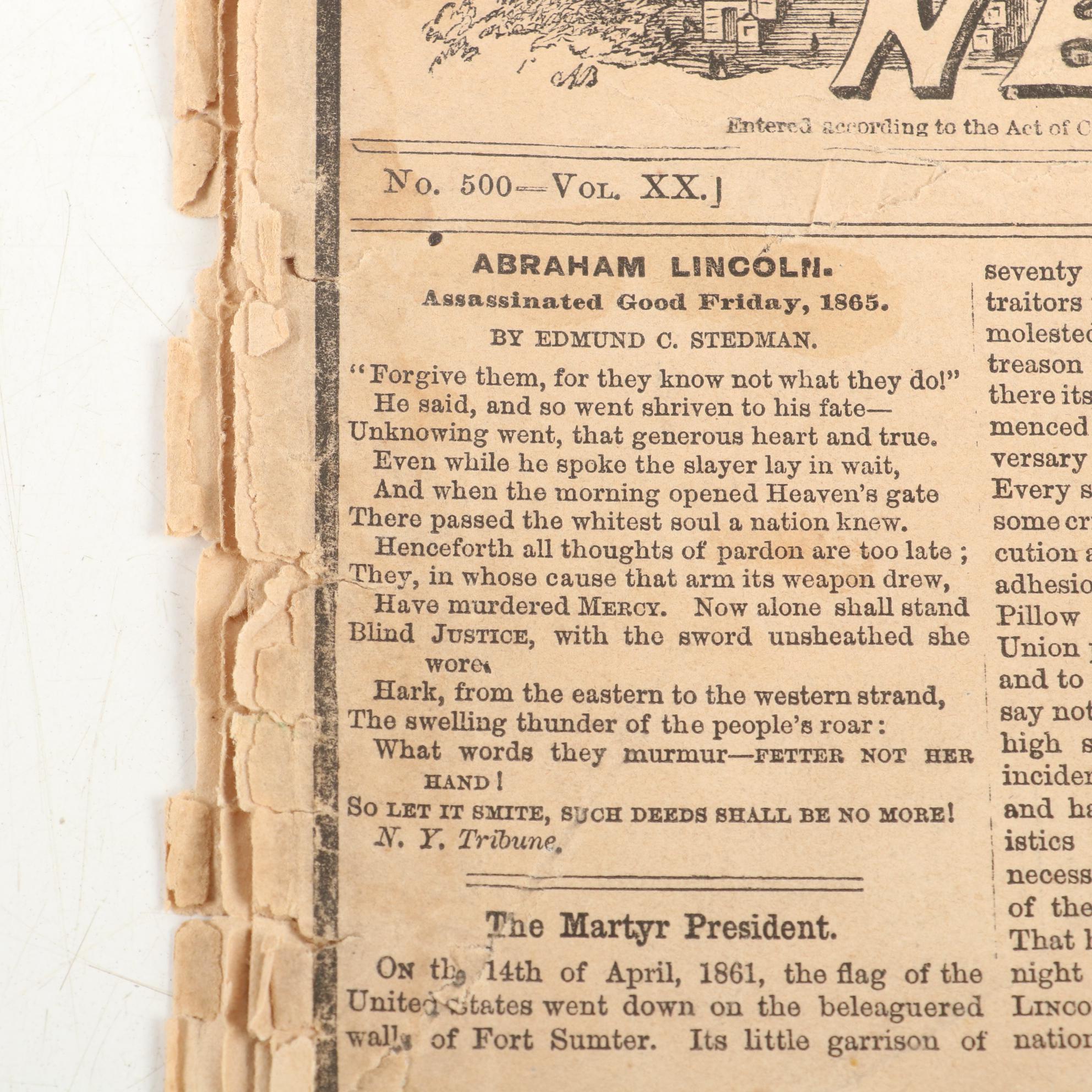 "Frank Leslie's Illustrated Newspaper" with Lincoln Assassination Article, 1865