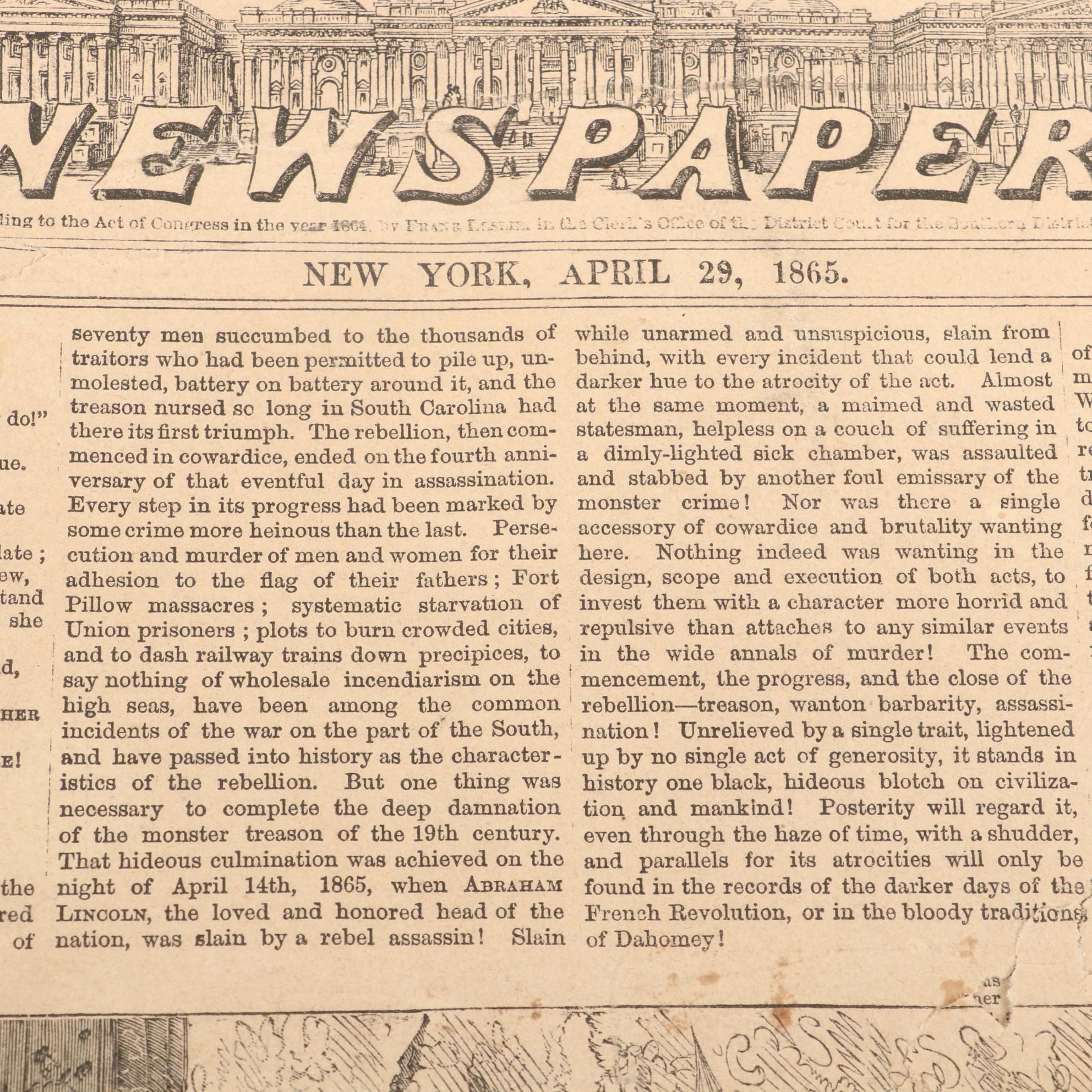 "Frank Leslie's Illustrated Newspaper" with Lincoln Assassination Article, 1865