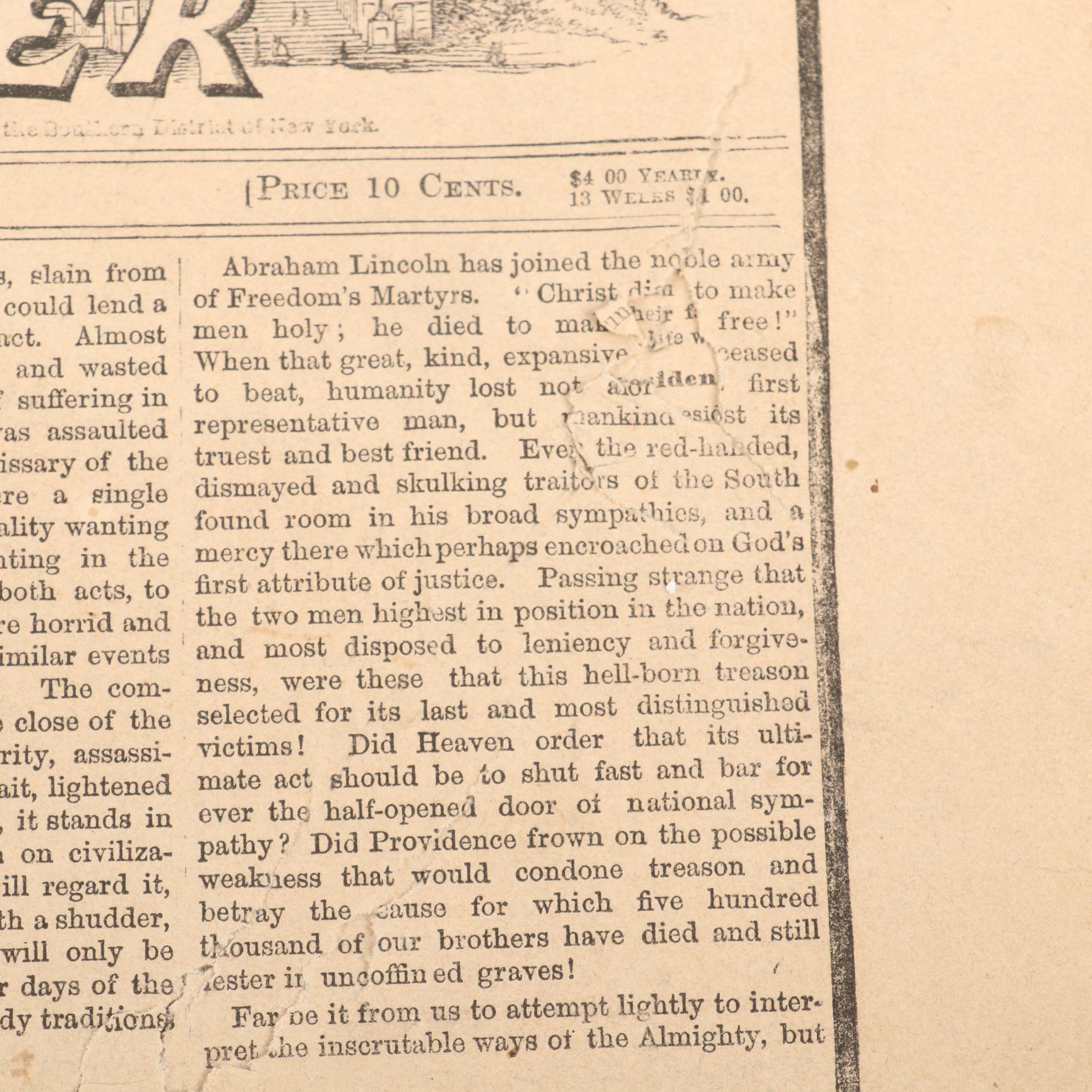 "Frank Leslie's Illustrated Newspaper" with Lincoln Assassination Article, 1865