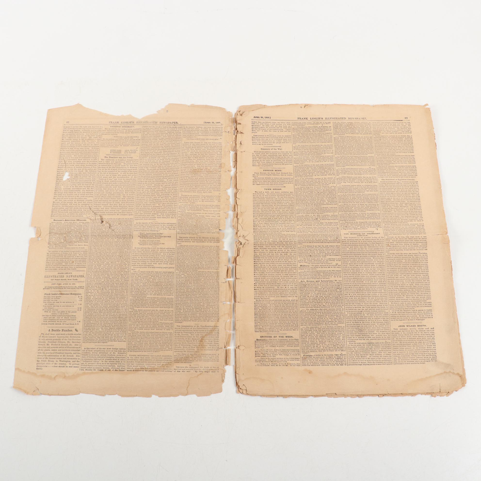 "Frank Leslie's Illustrated Newspaper" with Lincoln Assassination Article, 1865